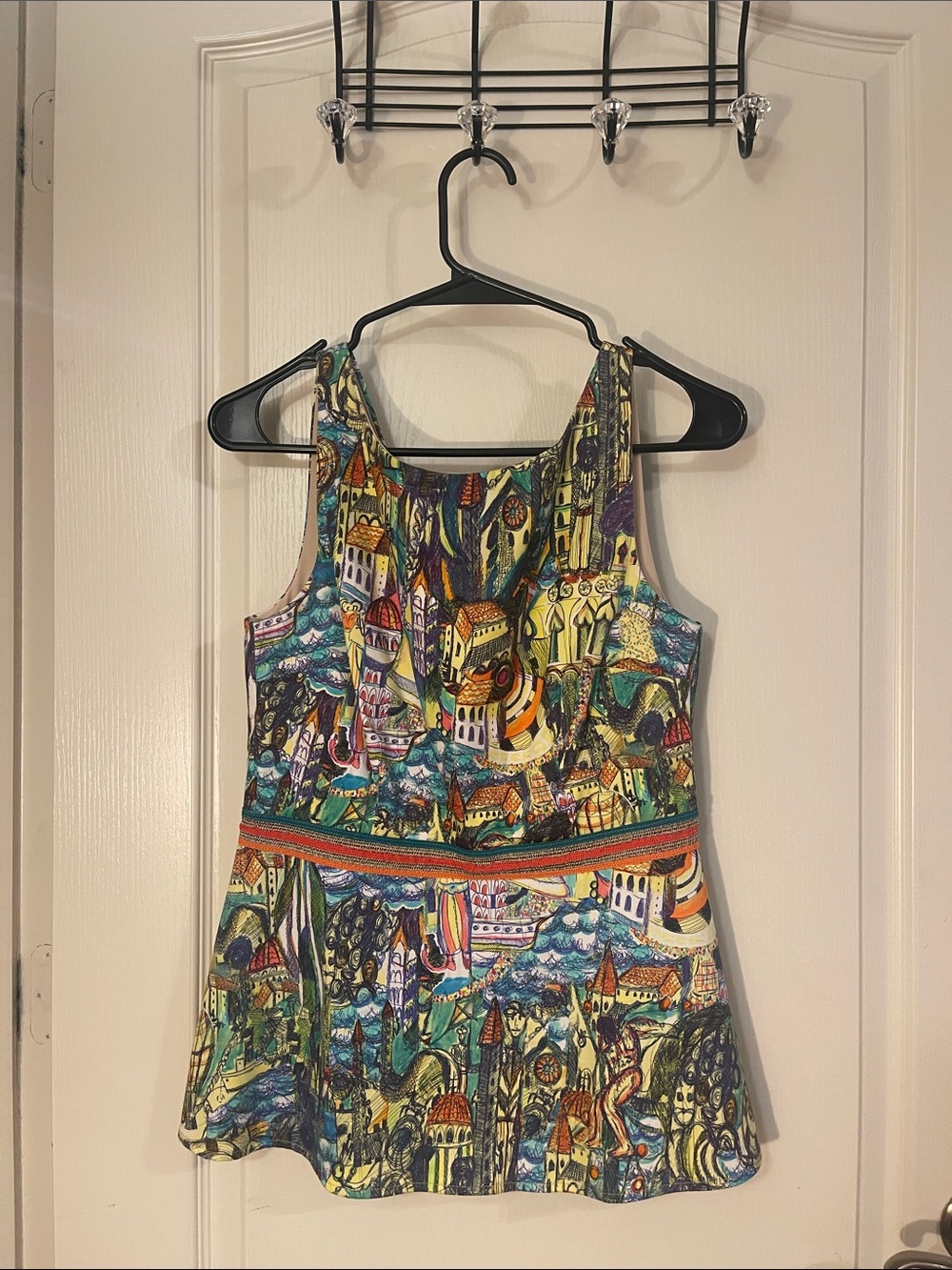 Weston Multicolor Scenic Print Sleeveless Peplum Top